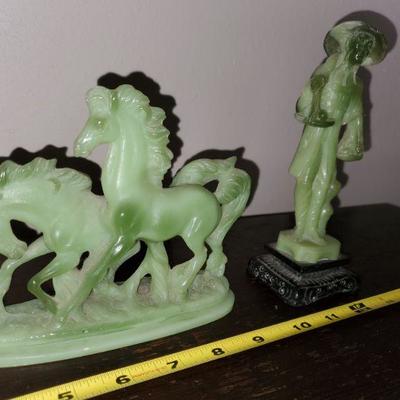 Green horse and Statue 