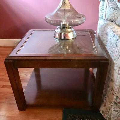 End table with cane and glass top $135
26 1/2 X 26 1/2 X 19 1/2