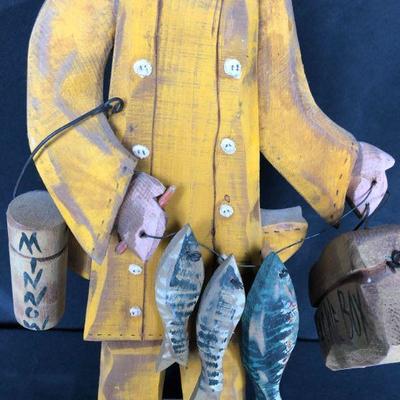 Vintage Carved Wood Fisherman Figurine 25