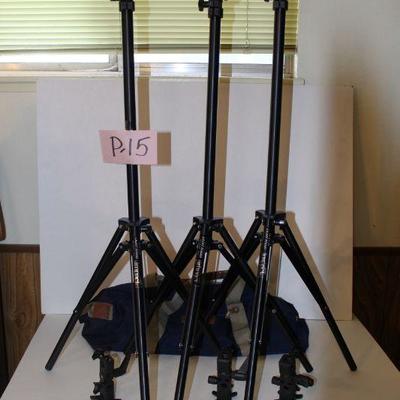 P15- Set 3 Tri Pods Light Stands Impact W/ Angle Clamps Dual Grip 