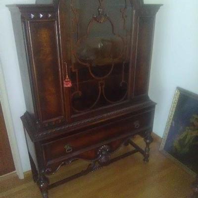 #3 1930s Antique Walnut China cabinet with glass front