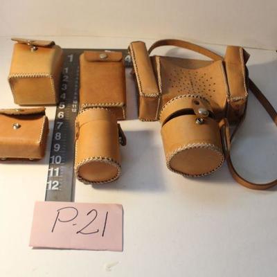 P21-Six Vintage Leather Camera Lens and Equipment Holders/ Cases 2 1/4