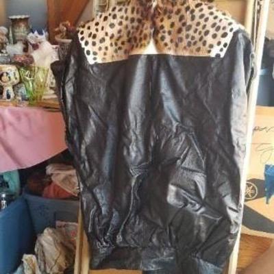 #47 Leather jacket with faux leopard collar 