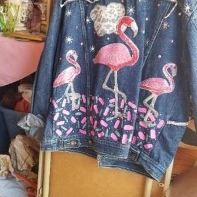 #50 Great funky pink Flamingo denim jacket 