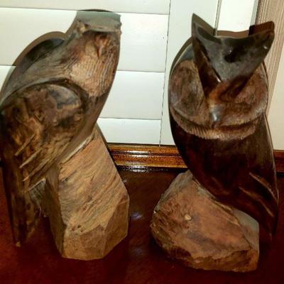 #74 Carved wood owl and Eagle