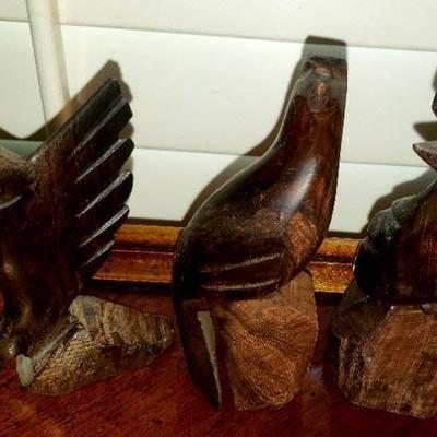 #75 3 carved wooden animals 