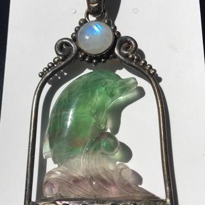 Sajen 925 Sterling with Jade Dolphin and Gems