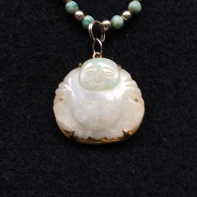 Antique Jade Buddha 14k Pendant with Necklace