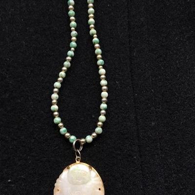 Antique Jade Buddha 14k Pendant with Necklace