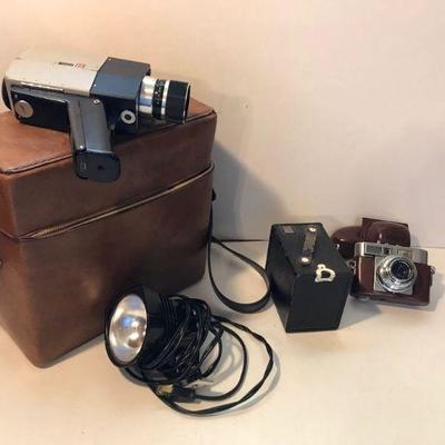 P25-Assorted Lot Vintage Cameras -Box Camera-Vitomatic II Camera, Gaf  Anscomatic Video Camera SV Smith Victor Corp 120 Volts 650 Flash