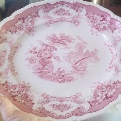 #77 Vintage 10 inch Red and White platter in Bombay pattern 