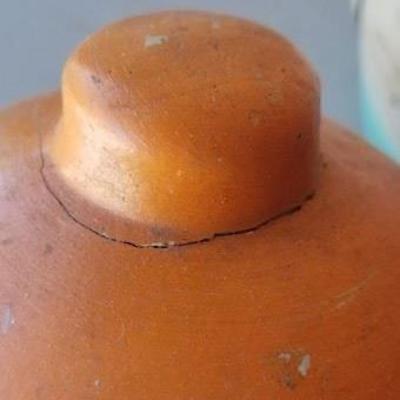 #97 Chalk ware cookie jar top has damage