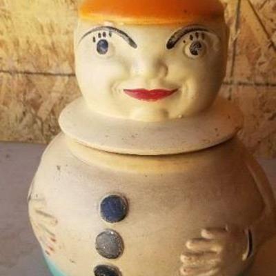 #97 Chalk ware cookie jar top has damage