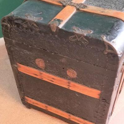 Lot #8  Antique Steamer Trunk with wooden strapping