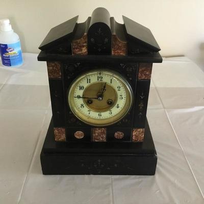 L-133 Antique French marble, slate mantle clock runs great.