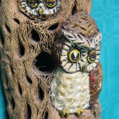 Vintage Resin & Wood Owl Wall Art