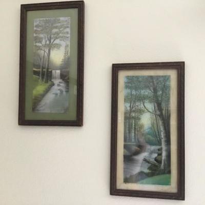 L-140  pair of arts and crafts pastel paintings 