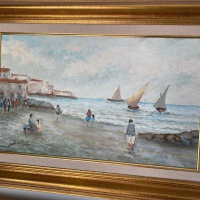 Three Sailboat and Seashore Painting