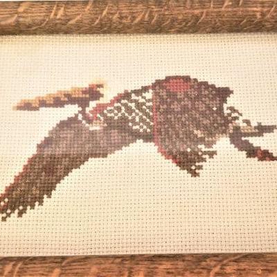 Lot #24  Two Pieces - Needlepoint Pelican and Embroidered Pelican - framed