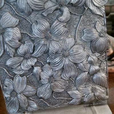 #109 Pair of silver colored floral bookends 