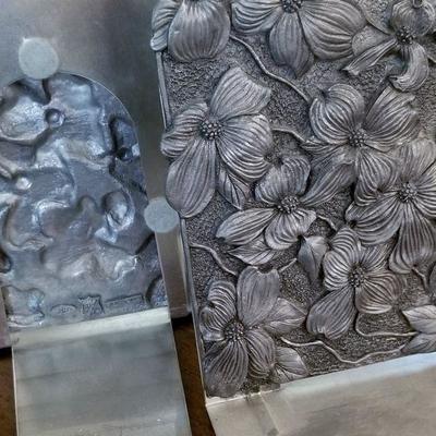 #109 Pair of silver colored floral bookends 