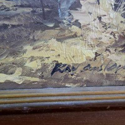 #112 Small signed oil painting of mountain scape 