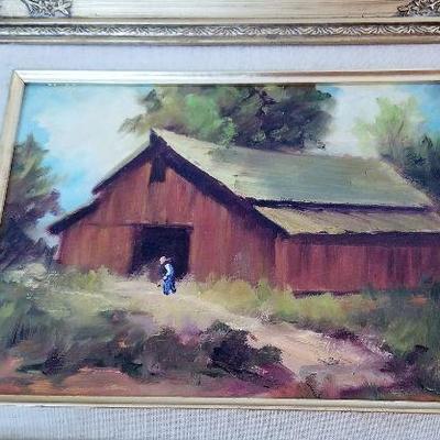 #113 tired barn small oil painting 