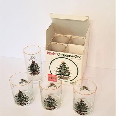 Lot #34  Spode Christmas Tree Barware - Hi Ball and Rocks glasses