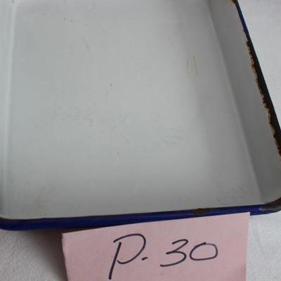 P30-Set Two Vintage Enamel White w/ Blue Enamelware Photo Photography Developing Trays