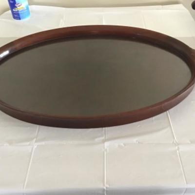D-102 Vintage wooden serving tray with glass insert