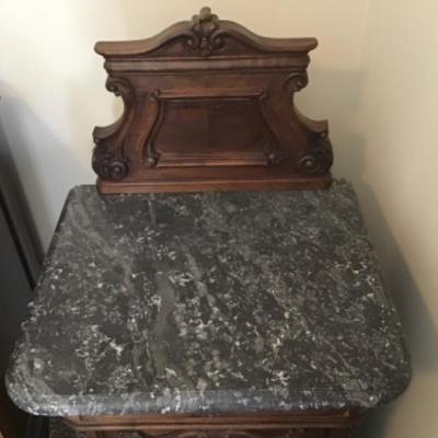 D-103 antique marble top cabinet, end table, nightstand