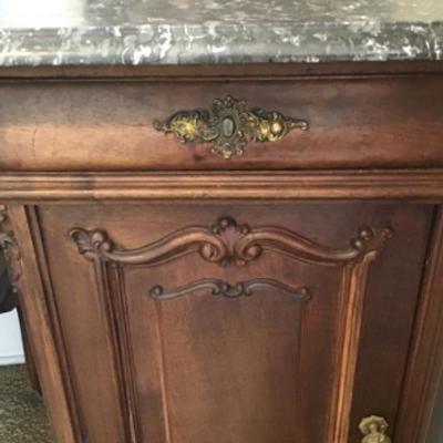 D-103 antique marble top cabinet, end table, nightstand