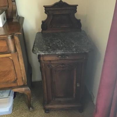 D-103 antique marble top cabinet, end table, nightstand