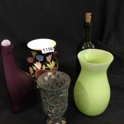 Assorted vases and one bottle with lights Lot 1156