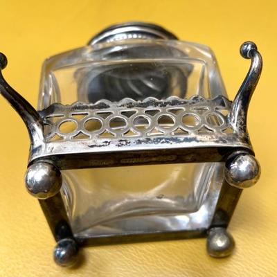 Antique Sterling Silver (Hallmarks) Crystal Ink Well