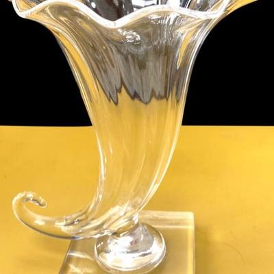Vintage Signed Steuben Crystal Art Glass Cornucopia Flower Vase