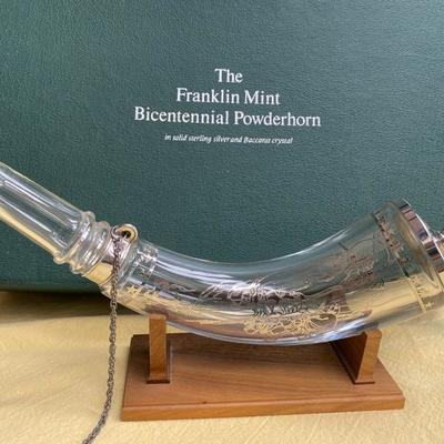 Franklin Mint Bicentennial Powderhorn Sterling Silver and Baccarat Crystal