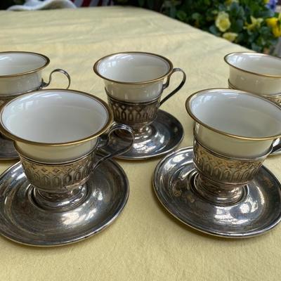 5 Sterling Lenox Porcelain Demitasse Tea Cups and Plates