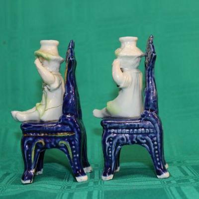 Child in Chair Porcelain Figurine Candle Holder Pair
