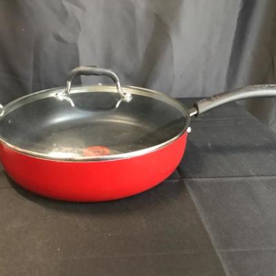 T-fal 12” dia. Frying pan with glass lid, red