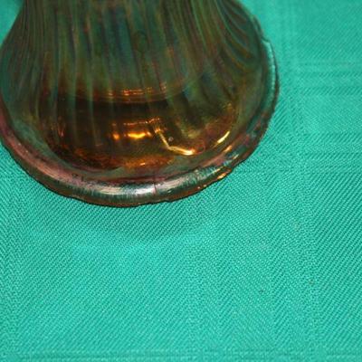 Fluted Orange Amberina Carnival Glass Vase 