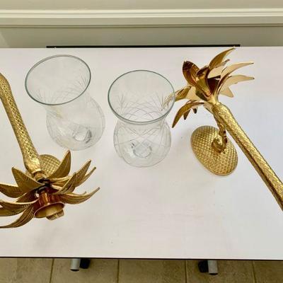LOT 32 Pair of brass palm tree candle sconces 