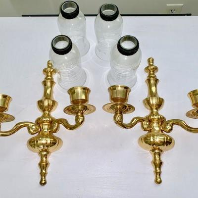 LOT 35 Pair of 2 arm brass candle sconces