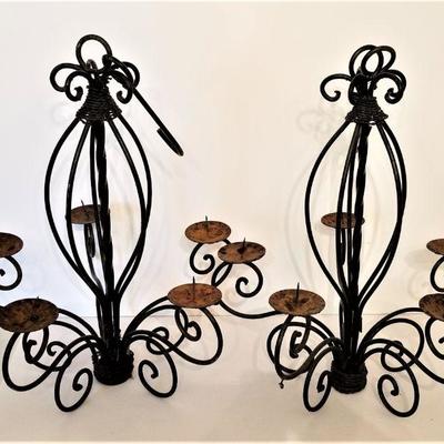 Lot #53  Pair of Wrought Iron Shabby Chic Candle Chandeliers - Indoor or Outdoor