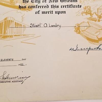 Lot #56  New Orleans Memorabilia - Mayor deLesseps Morrison signature, 1952