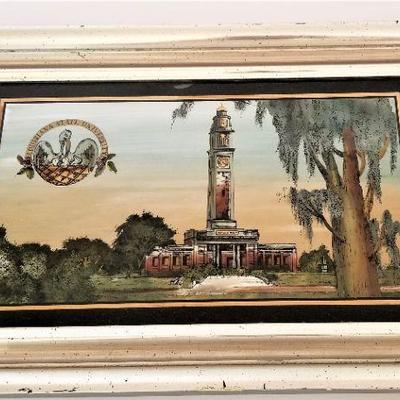 Lot #61  Unusual Reverse Painted on Glass depiction of the Campanile at LSU