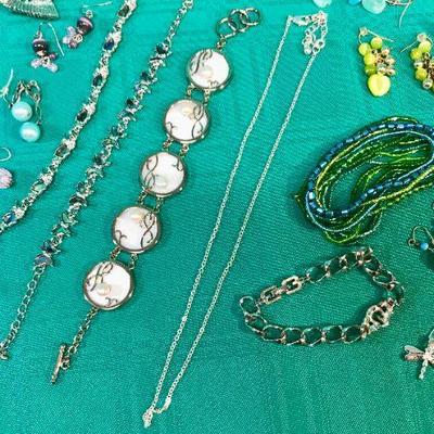 Costume Jewelry Lot - silver tones with blues and greens