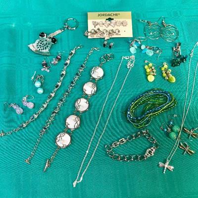 Costume Jewelry Lot - silver tones with blues and greens