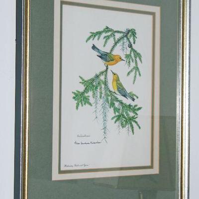 Lot 426: Ann Worsham Richardson Double Signed Print Warbler with cypress