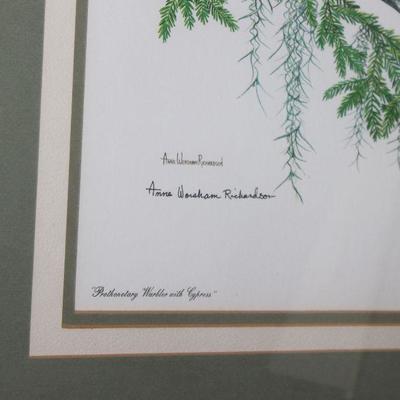 Lot 426: Ann Worsham Richardson Double Signed Print Warbler with cypress